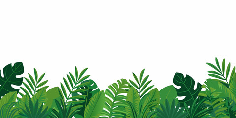 Tropical leaves and foliage create a vibrant green border design © Rahul