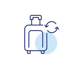 Obraz premium Wheeler suitcase and renew arrows. Travel update, luggage refresh. Pixel perfect, editable stroke vector icon