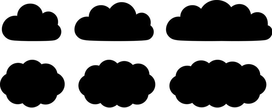 Cute cartoon cloud shape silhouette vector set. Design element for labels, stickers, thought bubbles, different length. Vector clipart illustration