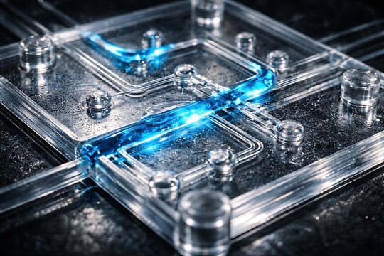 Microfluidic Chip with Blue Liquid Channels