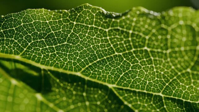 Close-up of vibrant green leaf showing intricate vein texture