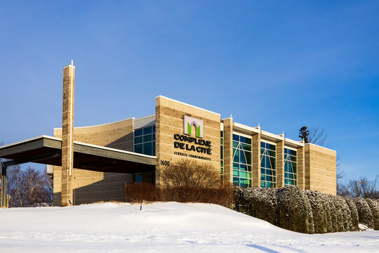 Quebec City, Quebec, Canada, March 15, 2026 -The funeral home Complexe de la Cit&eacute; at 1600 Legendre street seen during a winter morning