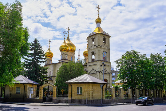 Orthodox Cathedral of St. Nicholas in Cherkessk city on a summer day, Karachay-Cherkessia Republic of Russia