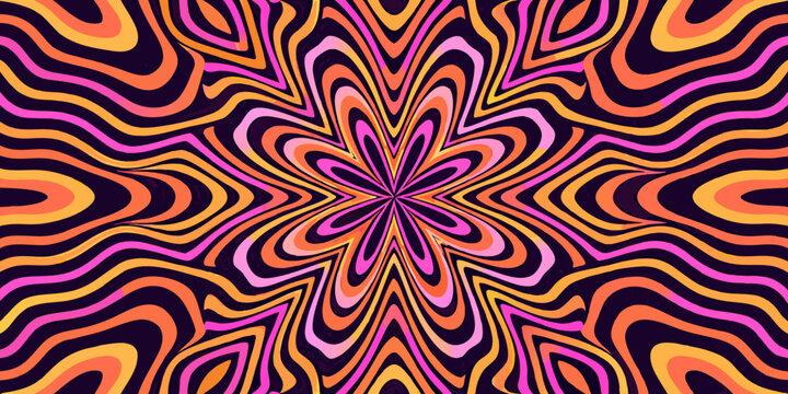 Vibrant swirling psychedelic pattern with orange pink and purple hues
