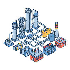 Naklejka premium Industrial Factory Complex with Pipes and Towers.