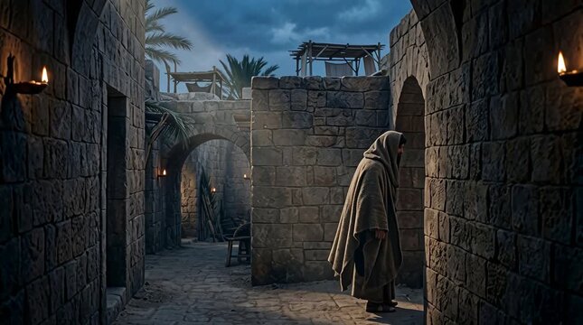 Jesus arriving undetected at Jerusalem for Feast of Tabernacles