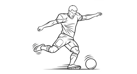 Soccer Player Kicking Ball Line Drawing.