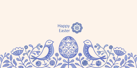 Happy easter greeting with blue birds eggs and floral designs © Kopil
