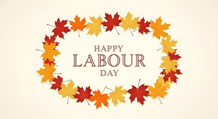 Obraz premium Happy labour day wishes with colorful autumn leaves decoration
