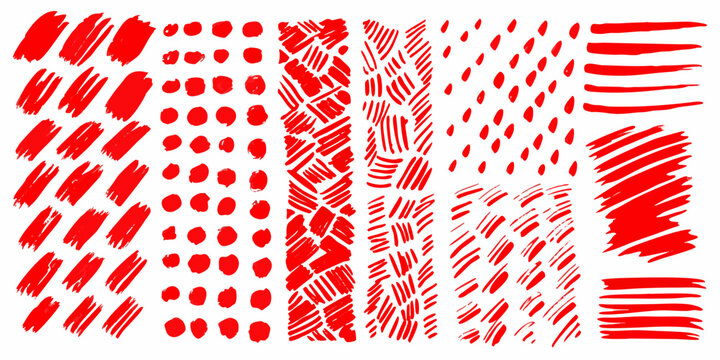 Abstract red scribble patterns arranged in vertical columns on white