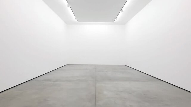 Empty Modern Art Gallery with White Walls and Concrete Floor, Minimalist Interior