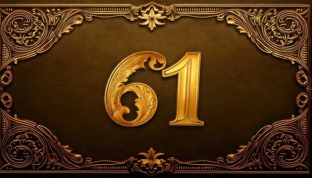 Ornate Number Sixty-One Sign with Golden Details.
