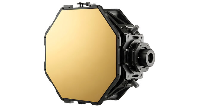 Precision Gold Plated Hexagonal Optical Mirror Segment for Advanced Space Telescope Reflectors and Deep Space Astronomy Observation Hardware Engineering Concept Isolated 3D Digital Illustration