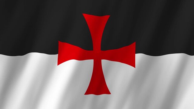 Knights Templar Beauseant Flag Waving 4K: Realistic Medieval Crusader Symbol Motion Graphic