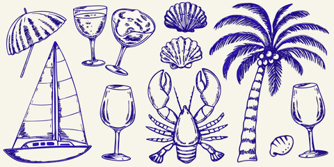 A collection of hand drawn summer and coastal themed illustrations © Titul