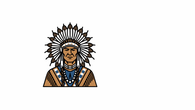 Native American Indian Chief Illustration in Traditional Headdress