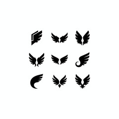 Wing Silhouette Logo Icons Set on White Background