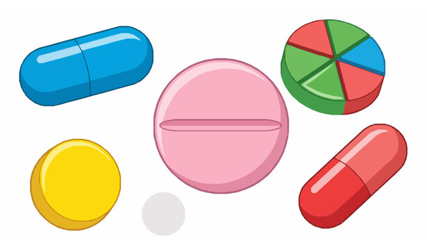 Birth control pill vector icon with other pills flat cartoon illustration