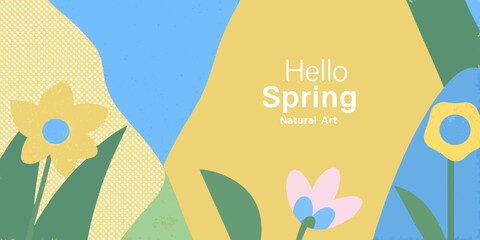 Abstract floral illustration with a spring greeting and vibrant colors © Titul