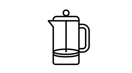 Obraz premium Minimalist black line icon of a French press coffee maker isolated on a plain white background, ideal for cafe menu design, kitchen appliance illustrations and coffee shop branding