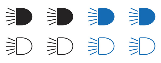 Car Light Dashboard Icon, vehicle dipped beam and LED headlight indicator, panel warning sign, lamp symbol set in black, blue, green, clean vector illustration for car UI and dashboard design. © ayat 02