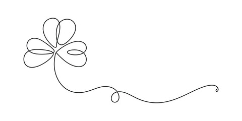 Continuous Linear Drawing of Clover Leaves, one line art illustration, Saint Patrick’s clover symbol, minimalistic vector design, simple continuous line drawing for greeting cards, decoration, and gra © ayat 02