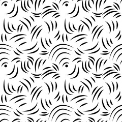Fototapeta premium Black Brush Stroke Seamless Pattern on White. Abstract Curved Brush Marks Repeating Pattern. Minimal Black Organic Stroke Pattern Background