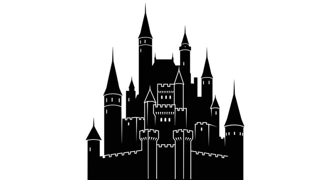 Medieval Castle Silhouette Architecture.