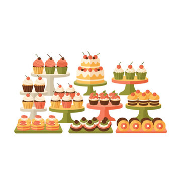 Dessert Table with Various Sweet Treats Cakes and Cupcakes