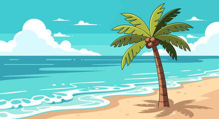 Obraz premium Tropical Palm Tree on Sandy Beach Shoreline 2.