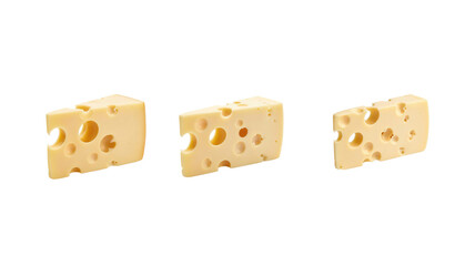 Cheese block isolated on white background, dairy food ingredient.