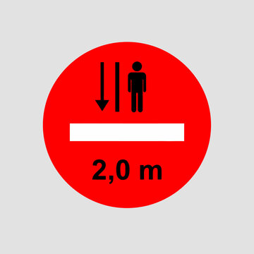 A clear illustration of a maximum height restriction sign, featuring a red circle with a height limit of 2.0 meters, a symbol of a person and a downward arrow