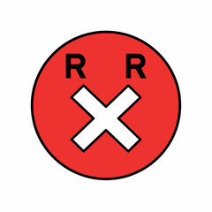 Obraz premium A Railroad Crossing Sign: Red circle with an X-shaped cross, with the letters R on each side