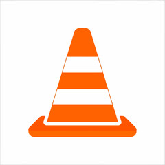 A vibrant, orange traffic cone with white stripes, a symbol of caution and road work. Its conical shape and bold design ensure visibility and safety on the road