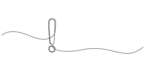 Obraz premium Exclamation mark continuous one line. Hand drawn black attention marks isolated on white background. Hands drawing graphic element important point. Idea symbol for design prints. Vector illustration