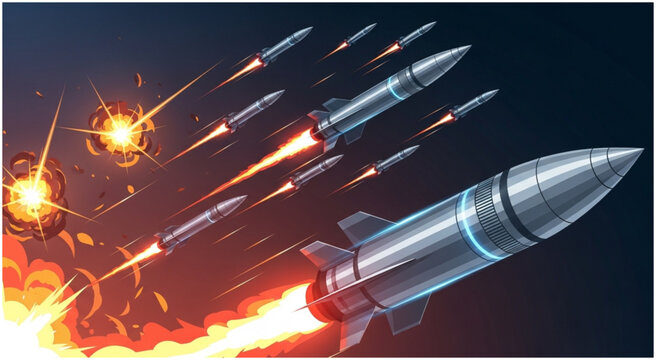 Missile Barrage - A Cartoon Depiction of Modern Warfare.