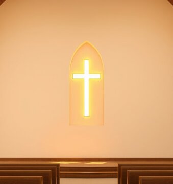 Sunlight Forming Cross Shape on Church Wall Minimal Christian Worship Background