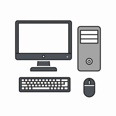 Fototapeta premium Modern Desktop Computer Setup: Screen, Keyboard, Mouse and Tower 