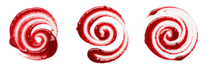 Set of red berry jam smears in spiral swirl shape isolated on white background, PNG, Oil Paint © Tor