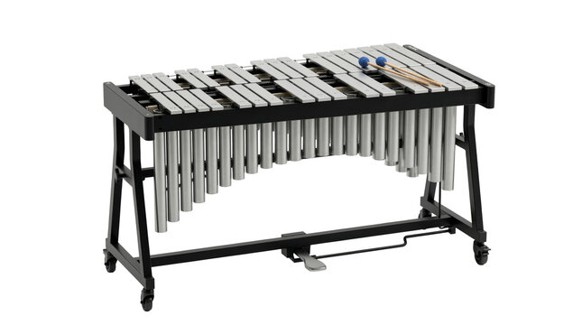 Vibraphone percussion instrument used in jazz music performance isolated as a musical equipment element for band compositions and sound production design with transparent background.