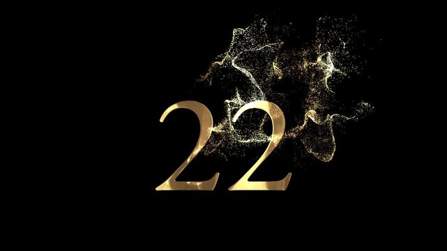 Golden number 22 from particles, numbering, twenty two, golden numbers, alpha channel, numerology, beautiful golden numbers with particles on a transparent background