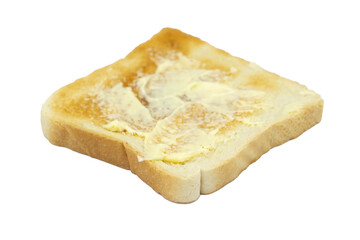slice of toasted bread with melting butter isolated on white background for food design