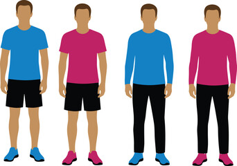 Obraz premium Cartoon male characters illustration with blue and pink clothing variations for fashion and style design