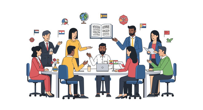 Diverse business team collaborating in international meeting