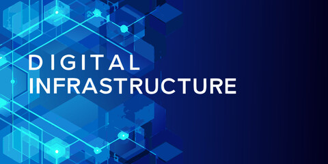 Fototapeta premium Abstract digital infrastructure concept with glowing blue geometric patterns