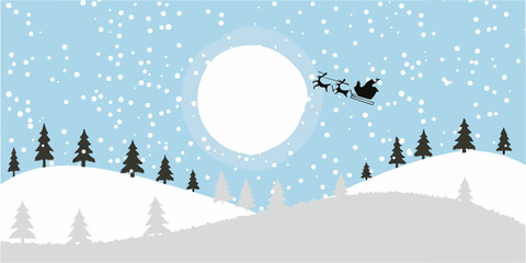 Santa claus and reindeer silhouetted against a full moon in winter © Dayal
