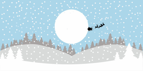 Winter landscape with santa claus and reindeer silhouetted against the moon © Dayal