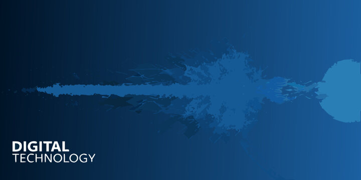 Abstract blue arrow formed from digital particles with text overlay