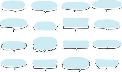 Fototapeta premium 手書き風のシンプルな吹き出しセット 青 フレーム コメント枠 イラスト素材