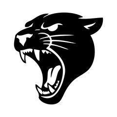Logotipo con dibujo sencillo de la cabeza de una pantera enojada vista de perfil, con la boca abierta enseñando los colmillos  © teracreonte